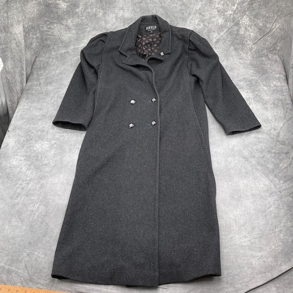 Jofeld by Forstmann Coat Women 14 Gray Wool Silver Shield Buttons Long‎ VTG